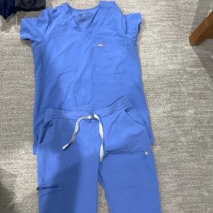 FIGS XS ceil blue skinny scrub pants+ one pocket top